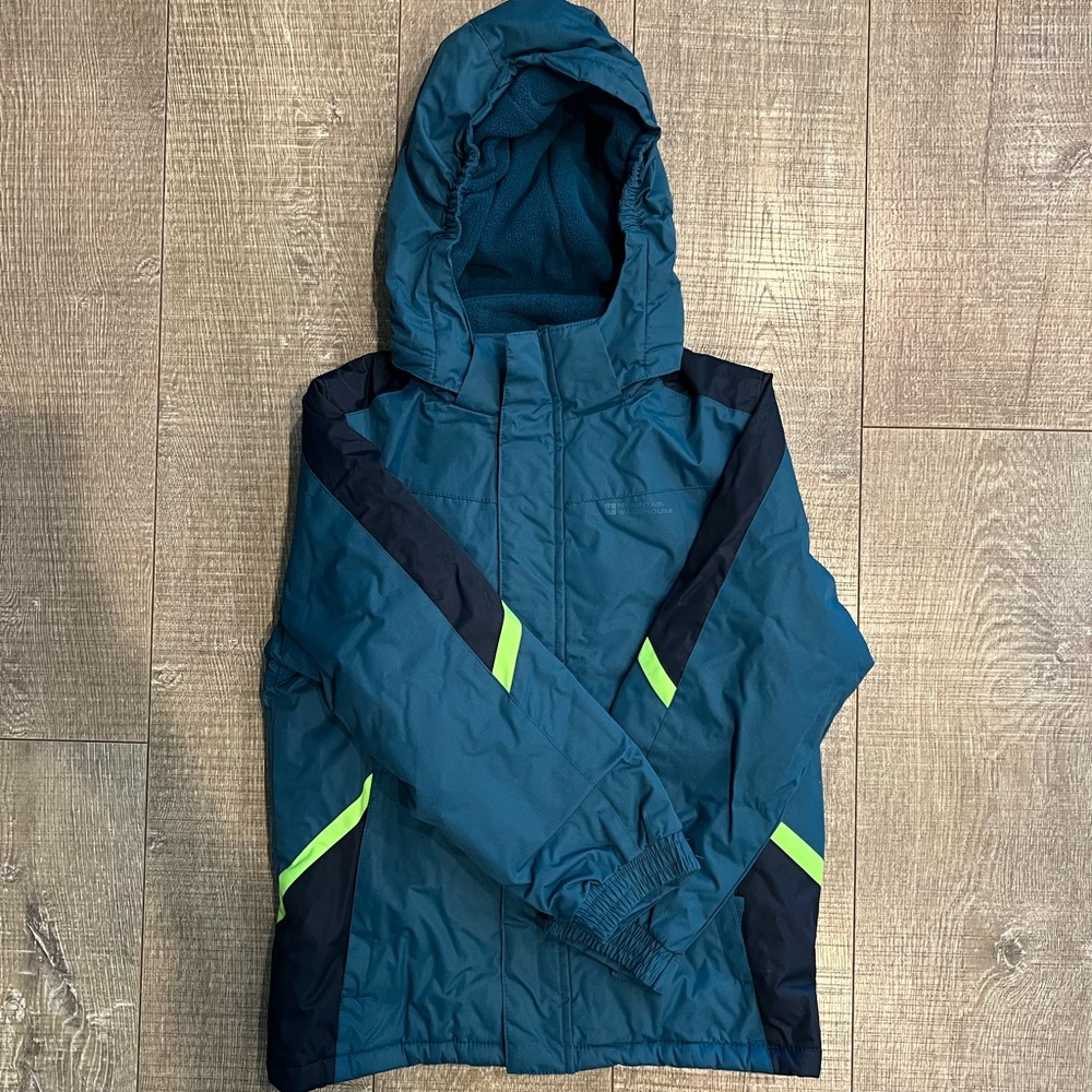 Kids Teal and Black Hooded Snow Jacket